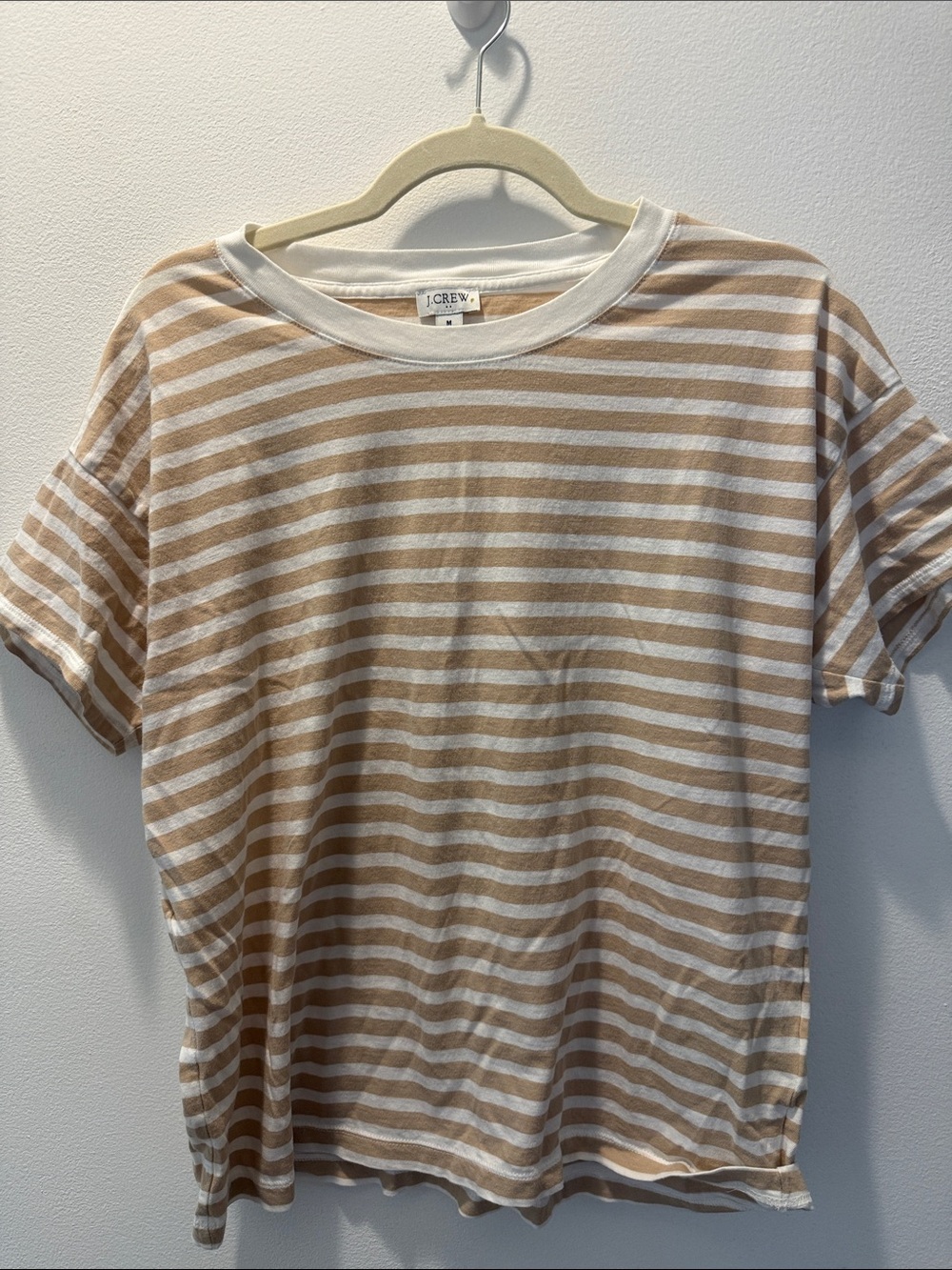 J. Crew Beige and White Striped Short Sleeve Tee